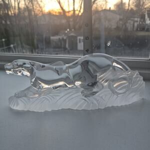 Crystal Panther Figurine Clear Big Cat Sculpture Frosted Base Wildlife Art Glass